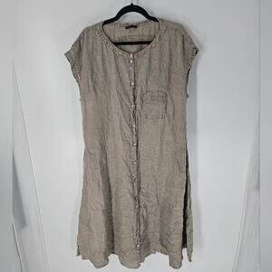 Oska Tan Short Sleeve Button Down Midi Dress 12